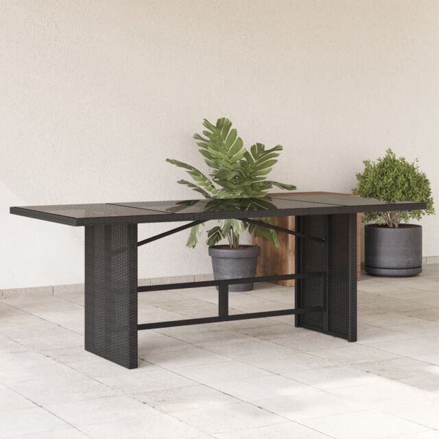 Berkfield Home Garden Table with Glass Top Black 190x80x75 cm Poly Rattan - Size: 190 x 80 x 75 cm - image 1