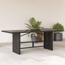 Berkfield Home Garden Table with Glass Top Black 190x80x75 cm Poly Rattan - Size: 190 x 80 x 75 cm - thumbnail 1