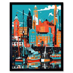 "Artery8 Wall Art Print Liverpool Royal Albert Dock Waterfront Cityscape Art Framed in Black - Size: W12"" x H16""" - thumbnail 1