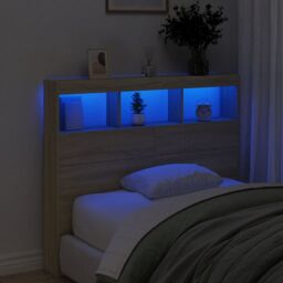 Berkfield Home Headboard Cabinet with LED Sonoma Oak 120x17x102 cm in Brown - Size: 120 x 17 x 102 cm - thumbnail 4
