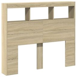 Berkfield Home Headboard Cabinet with LED Sonoma Oak 120x17x102 cm in Brown - Size: 120 x 17 x 102 cm - thumbnail 3