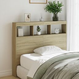 Berkfield Home Headboard Cabinet with LED Sonoma Oak 120x17x102 cm in Brown - Size: 120 x 17 x 102 cm - thumbnail 1