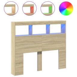 Berkfield Home Headboard Cabinet with LED Sonoma Oak 120x17x102 cm in Brown - Size: 120 x 17 x 102 cm - thumbnail 2