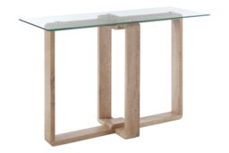Orsina Tempered Glass Console Table, Elegant Hallway Table For Livingroom, Airy Modern Console Table For Bedroom in Natural - thumbnail 2