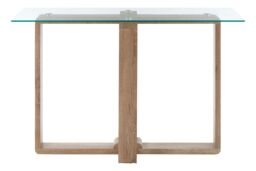 Orsina Tempered Glass Console Table, Elegant Hallway Table For Livingroom, Airy Modern Console Table For Bedroom in Natural