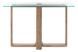 Orsina Tempered Glass Console Table, Elegant Hallway Table For Livingroom, Airy Modern Console Table For Bedroom in Natural - thumbnail 6