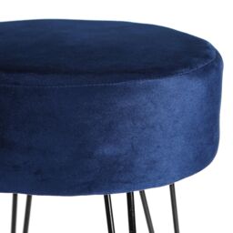Harbour Housewares Round Velvet Footstools - H40 x D35cm - Black Hairpin Legs - Pack of 2 in Blue - thumbnail 5