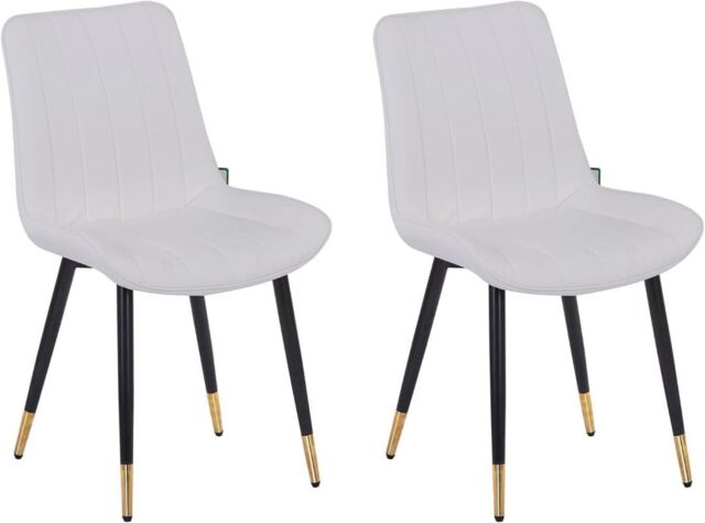 Hygrad Built to Survive 2 x Faux PU Leather Accent Padded Cushioned Dining Office Living Room Chairs With Chrome Legs in White - image 1