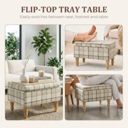 Havendro Linen Fabric Upholstered Footstool with Removable Top - thumbnail 4