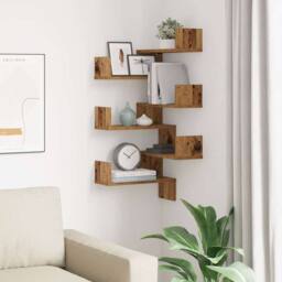 Berkfield Home Wall Corner Shelves 2 pcs Old Wood 40x40x49.5 cm Engineered Wood in Brown - thumbnail 3