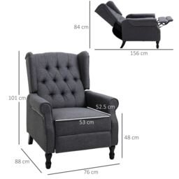 HOMCOM Recliner Armchair for Living Room Reclining Chair with Footrest in Dark Grey - thumbnail 3