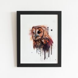 "Warren Reed - Designer Tawny Owl Face Splashart Light Background Framed Art Print in Black - Size: W20"" x H30""" - thumbnail 2