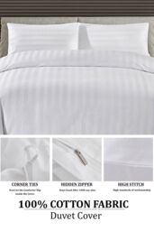 Neel Blue 300TC Cotton Duvet Cover Set with 2 Pillowcases, White Satin Stripe, Super King, 220cm x 260cm - Size: Super King - thumbnail 3