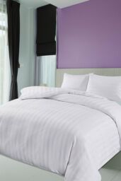 Neel Blue 300TC Cotton Duvet Cover Set with 2 Pillowcases, White Satin Stripe, Super King, 220cm x 260cm - Size: Super King - thumbnail 6