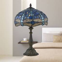 First Choice Lighting Beaumont - Tiffany Dragonfly Coloured Glass 47cm Table Lamp in Bronze - thumbnail 5