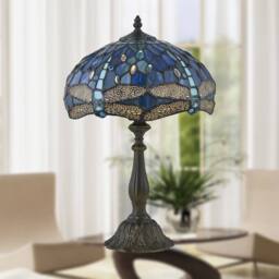 First Choice Lighting Beaumont - Tiffany Dragonfly Coloured Glass 47cm Table Lamp in Bronze - thumbnail 6