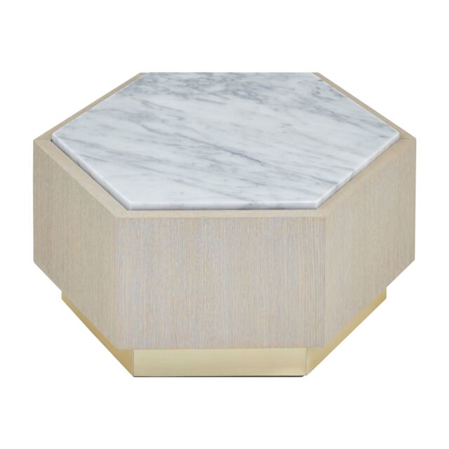 Orsina Small White Side Table, Marble Topped Hexagonal Nesting Table, Sofa Side Table, Bedside Table With Golden Base - image 1