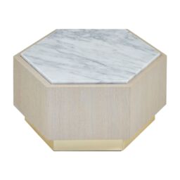 Orsina Small White Side Table, Marble Topped Hexagonal Nesting Table, Sofa Side Table, Bedside Table With Golden Base - thumbnail 1