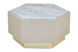 Orsina Small White Side Table, Marble Topped Hexagonal Nesting Table, Sofa Side Table, Bedside Table With Golden Base - thumbnail 2