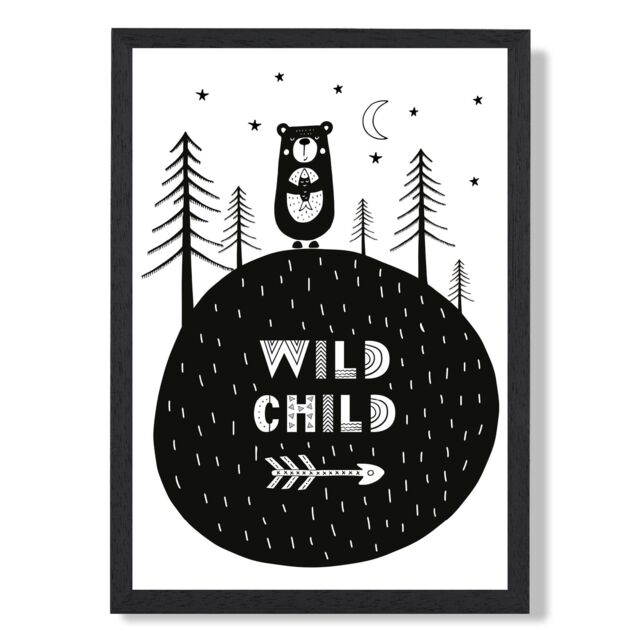 ARTZE Cute Wild Child Scandi Quote Framed Print SIZE: A2 with Black Frame - Size: A3 - image 1
