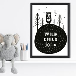 ARTZE Cute Wild Child Scandi Quote Framed Print SIZE: A2 with Black Frame - Size: A3 - thumbnail 2