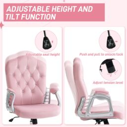 VINSETTO Home Office Chair with Adjustable Height Tilt Function in Pink - thumbnail 5