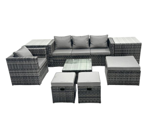 Fimous 7 Seater Patio Lounge Sofa Set with 2 Side Tables 3 Footstools in Dark Grey - image 1