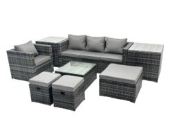 Fimous 7 Seater Patio Lounge Sofa Set with 2 Side Tables 3 Footstools in Dark Grey - thumbnail 2