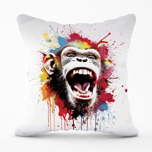 Warren Reed - Designer Coloured Splashart Crazy Monkey Face Outdoor Cushion in Red - Size: 60 cm x 60 cm - image 1