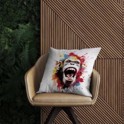 Warren Reed - Designer Coloured Splashart Crazy Monkey Face Outdoor Cushion in Red - Size: 60 cm x 60 cm - thumbnail 2