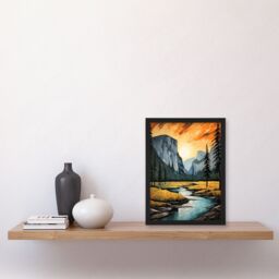 "Artery8 Yosemite National Park Vibrant Artwork Sunset Over El Capitan Art Print Framed Poster Wall Decor in Black - Size: W12"" x H16""" - thumbnail 4