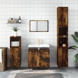 Berkfield Home Bathroom Cabinet Smoked Oak 30x30x190 cm Engineered Wood in Brown - Size: 30 x 30 x 190 cm