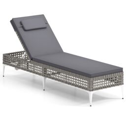 Costway Rattan Sun Lounger 6-Level Adjustable Garden Chaise Lounge Chair in Grey - thumbnail 1