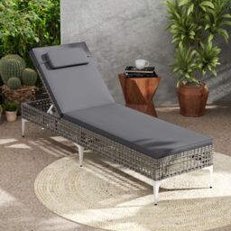 Costway Rattan Sun Lounger 6-Level Adjustable Garden Chaise Lounge Chair in Grey - thumbnail 3