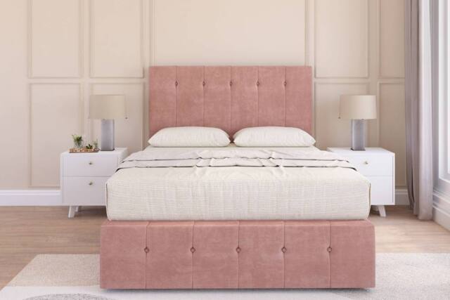 "Sloomy Cambridge Plush Divan Base 2 Drawers-26"" Headboard & 12"" Footboard in Pink - Size: Super King" - image 1