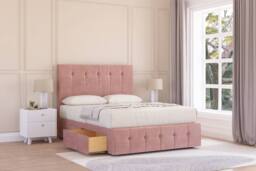 "Sloomy Cambridge Plush Divan Base 2 Drawers-26"" Headboard & 12"" Footboard in Pink - Size: Super King" - thumbnail 2