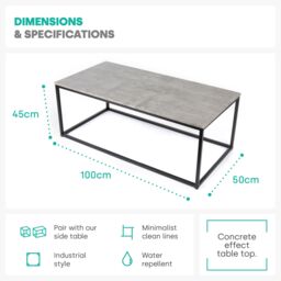 LIVIVO Industrial Concrete Effect Coffee Table Grey Metal Frame in Light Grey - thumbnail 7