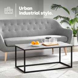 LIVIVO Industrial Concrete Effect Coffee Table Grey Metal Frame in Light Grey - thumbnail 2
