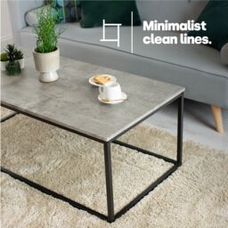 LIVIVO Industrial Concrete Effect Coffee Table Grey Metal Frame in Light Grey - thumbnail 5