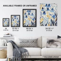 "Artery8 Bluebells in Bloom Botanical Painting Ochre Blue Framed Art Print - Size: W12"" x H16""" - thumbnail 3