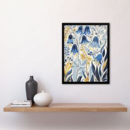 "Artery8 Bluebells in Bloom Botanical Painting Ochre Blue Framed Art Print - Size: W12"" x H16""" - thumbnail 4