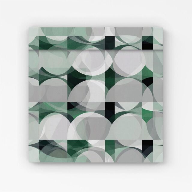 "Warren Reed - Designer Geometric Grey Green Canvas - Size: W30"" x H30""" - image 1