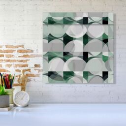 "Warren Reed - Designer Geometric Grey Green Canvas - Size: W30"" x H30""" - thumbnail 2