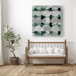 "Warren Reed - Designer Geometric Grey Green Canvas - Size: W30"" x H30""" - thumbnail 3