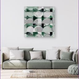 "Warren Reed - Designer Geometric Grey Green Canvas - Size: W30"" x H30""" - thumbnail 4