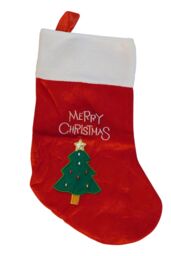 Neel Blue Red Velvet Christmas Stocking with Embroidered Xmas Tree & Merry Christmas Design