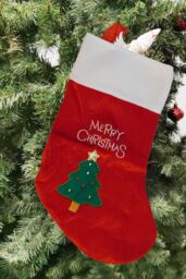 Neel Blue Red Velvet Christmas Stocking with Embroidered Xmas Tree & Merry Christmas Design - thumbnail 5