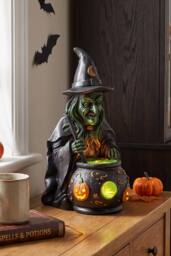 Living and Home Halloween Light-up Witch Cauldron Figurine in Black - thumbnail 3