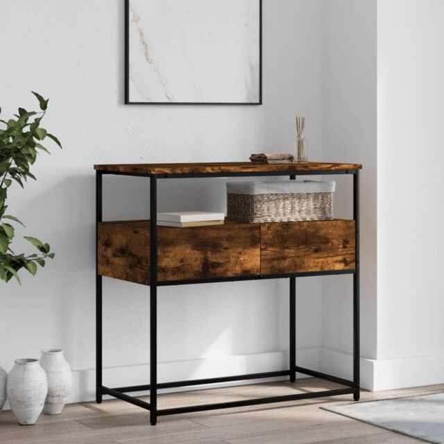 Berkfield Home Console Table Smoked Oak 75x40x75 cm Engineered Wood in Brown - Size: 75 x 40 x 75 cm - image 1