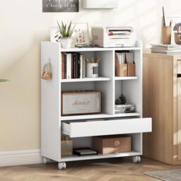 Costway Mobile Storage Cabinet Rolling File Cabinet with Drawer & Adjustable Shelves in White - thumbnail 1